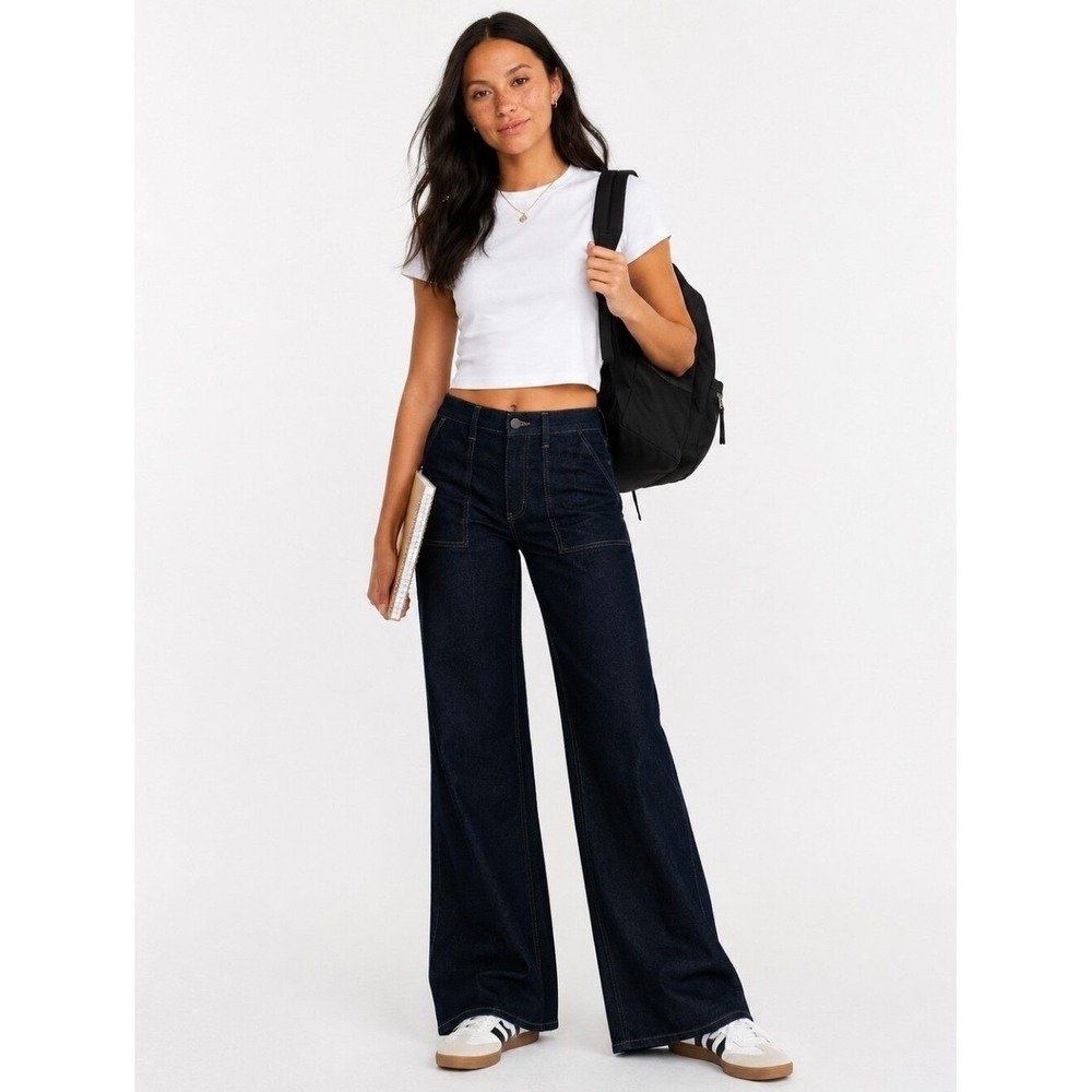 Wide Leg Utility Trousers Womens Size 4 Dark Wash High Rise New NWT